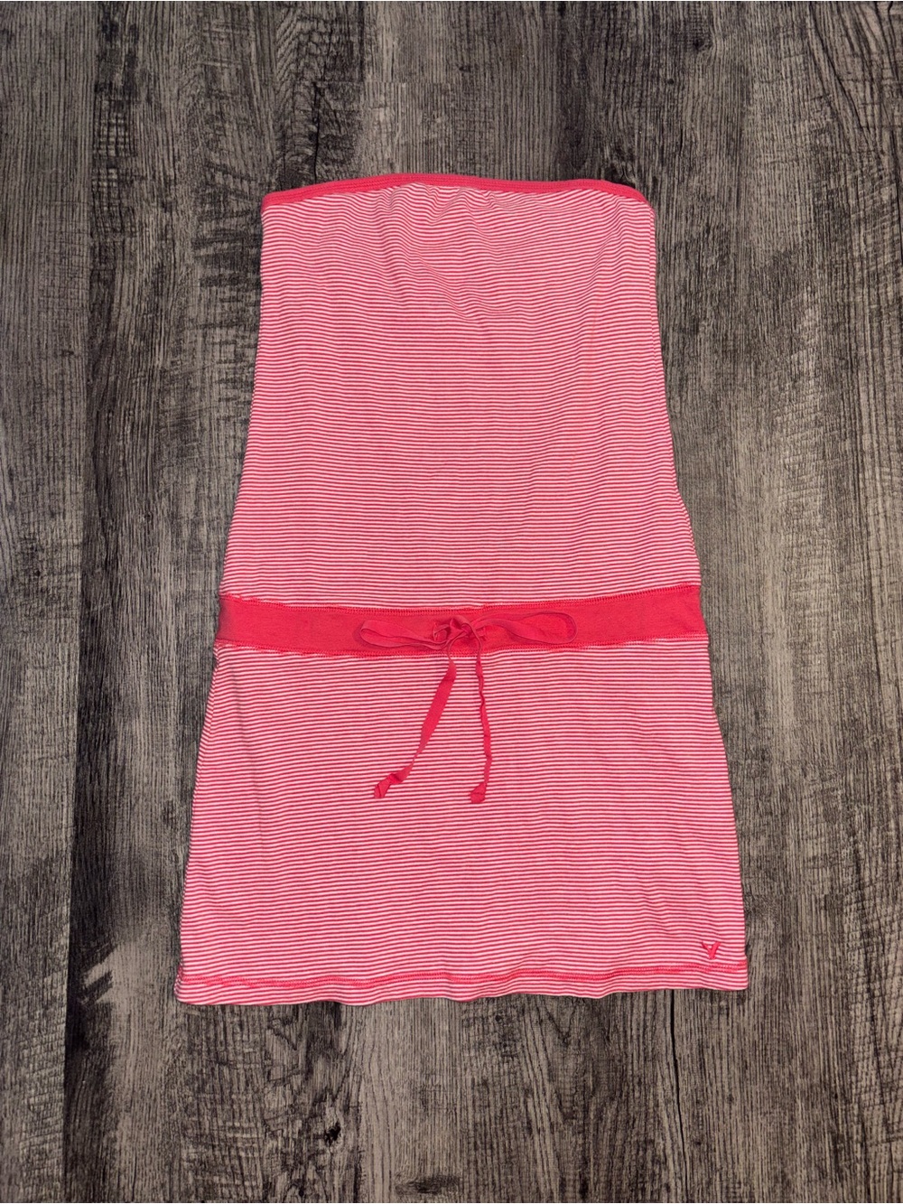 Vintage American Eagle Outfitters Red and Pink Striped Tube Dress Size M